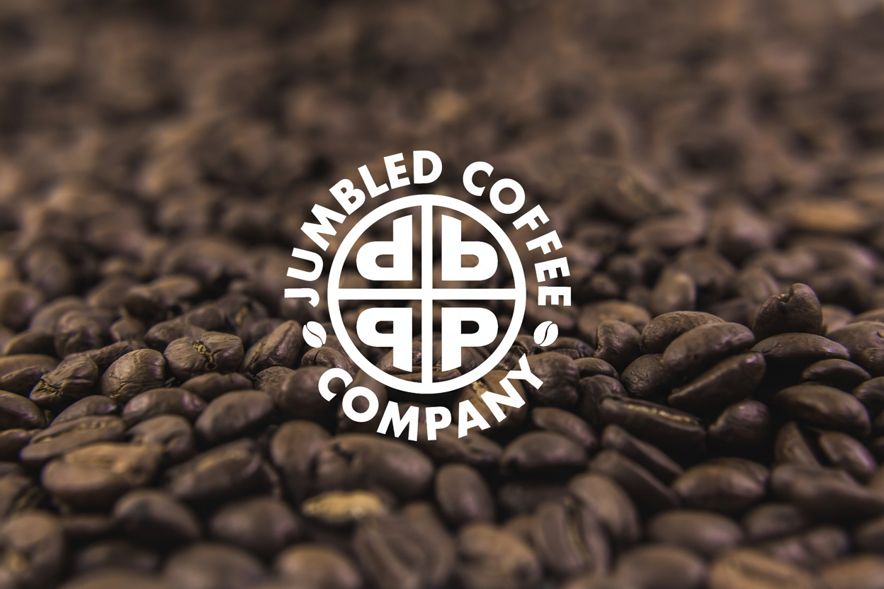 Jumbled Coffee Logo with Coffee Beans Background